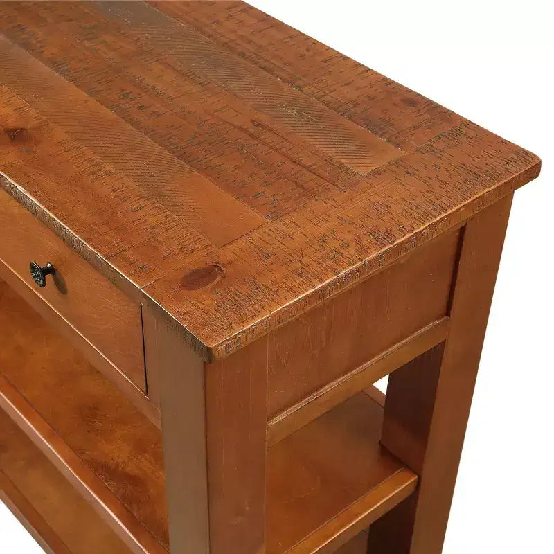 Consolle moderna da 48'' con ripiano in legno massello, 3 cassetti e 2 ripiani, marrone