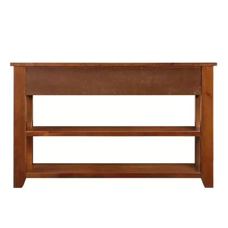 Consolle moderna da 48'' con ripiano in legno massello, 3 cassetti e 2 ripiani, marrone