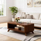 Hostack 41.5'' Wood Coffee Table with Solid Wood Legs and Open Storage Shelf for Living Room, Espresso