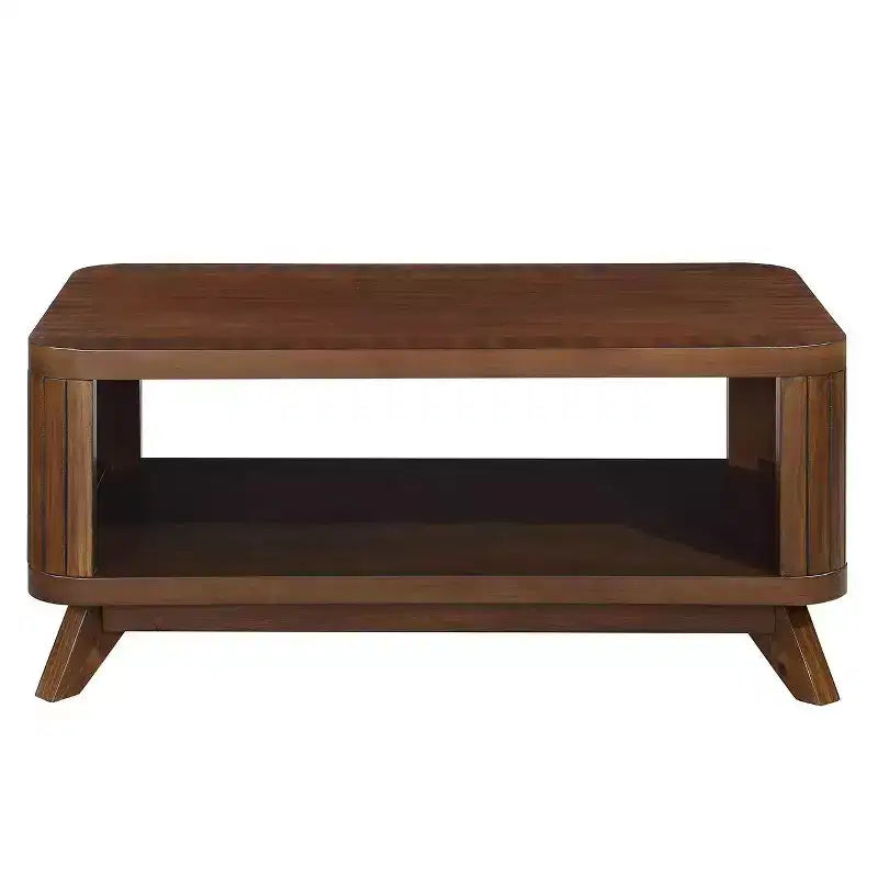 Tavolino da caffè Hostack da 41.5'' in legno con gambe in legno massello e ripiano a giorno per soggiorno, Espresso