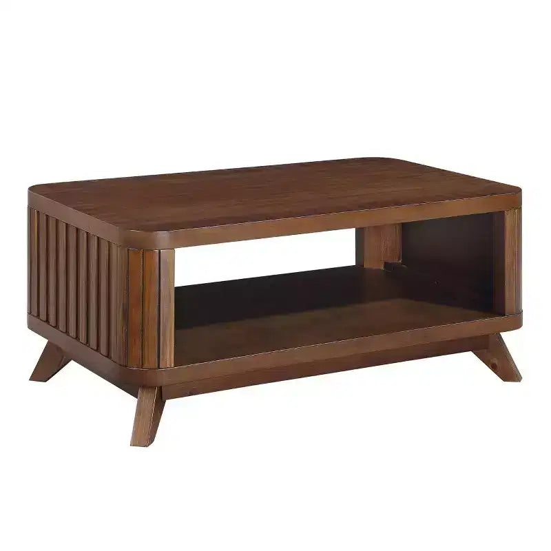 Tavolino da caffè Hostack da 41.5'' in legno con gambe in legno massello e ripiano a giorno per soggiorno, Espresso