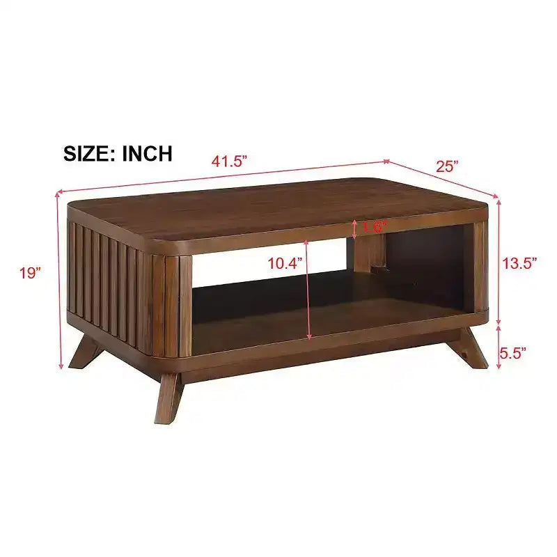 Tavolino da caffè Hostack da 41.5'' in legno con gambe in legno massello e ripiano a giorno per soggiorno, Espresso