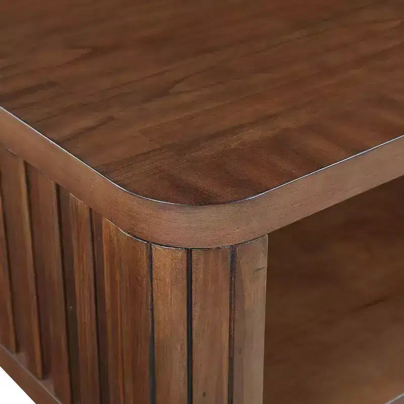 Tavolino da caffè Hostack da 41.5'' in legno con gambe in legno massello e ripiano a giorno per soggiorno, Espresso