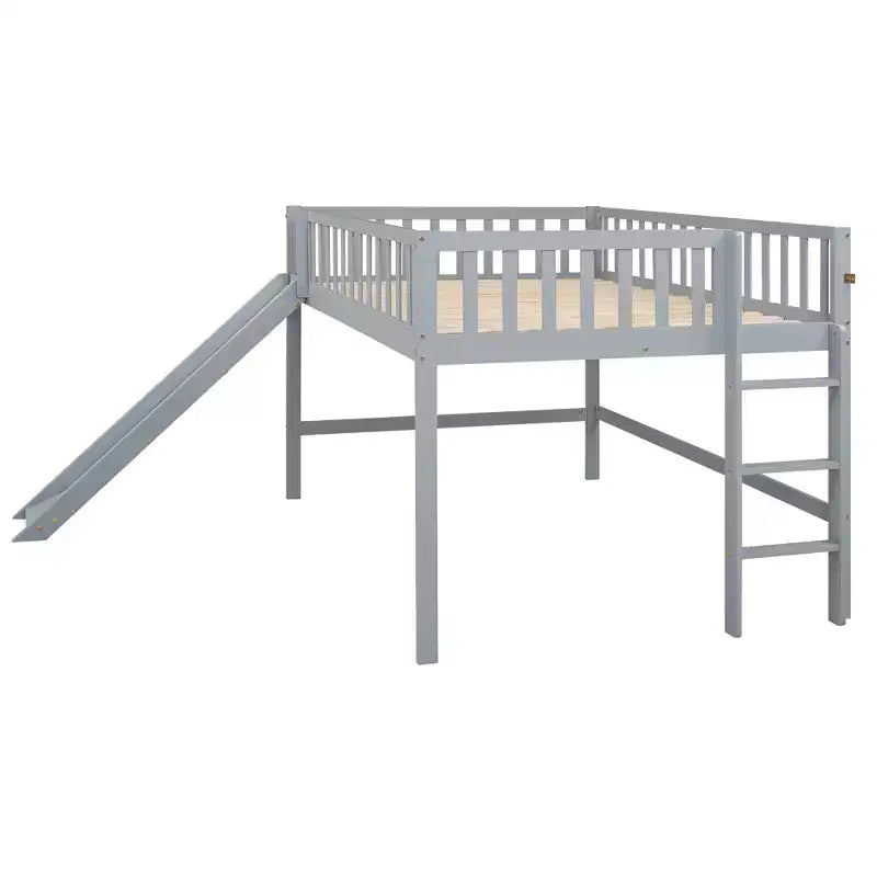 Letto a soppalco basso con scivolo, struttura letto a soppalco in legno per bambini con sponda di sicurezza alta per bambine e bambini