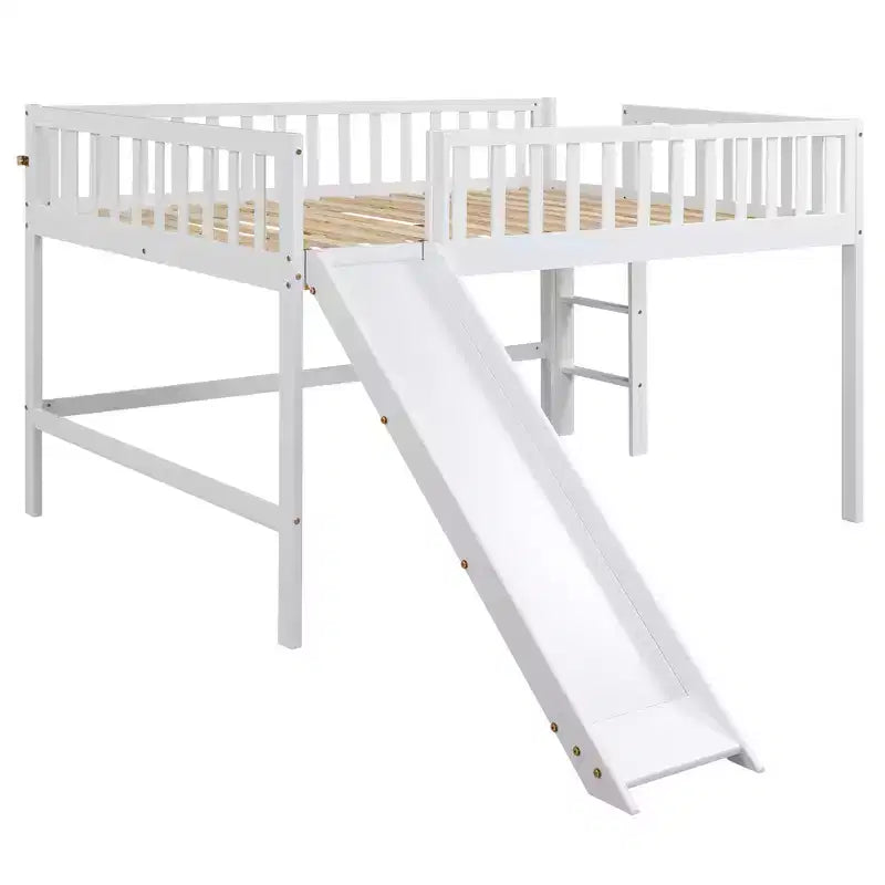 Letto a soppalco basso con scivolo, struttura letto a soppalco in legno per bambini con sponda di sicurezza alta per bambine e bambini