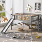 Letto a soppalco basso con scivolo, struttura letto a soppalco in legno per bambini con sponda di sicurezza alta per bambine e bambini
