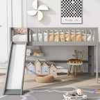 Letto a soppalco basso con scivolo, struttura letto a soppalco in legno per bambini con sponda di sicurezza alta per bambine e bambini