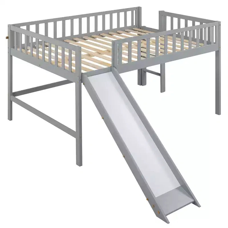 Letto a soppalco basso con scivolo, struttura letto a soppalco in legno per bambini con sponda di sicurezza alta per bambine e bambini