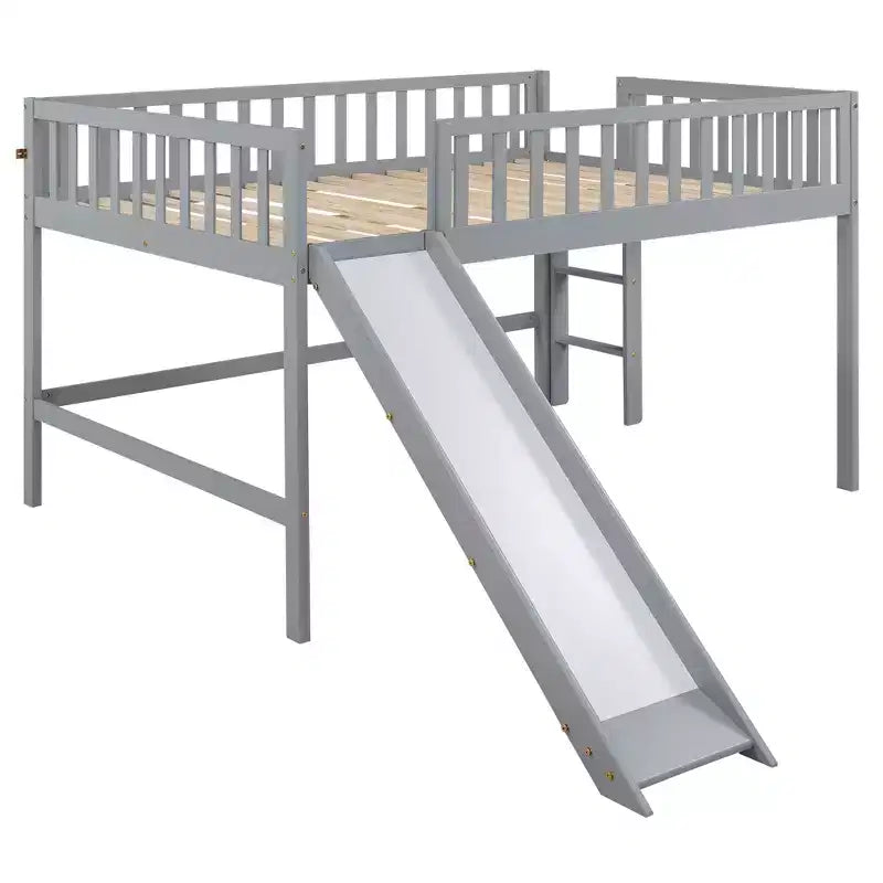 Letto a soppalco basso con scivolo, struttura letto a soppalco in legno per bambini con sponda di sicurezza alta per bambine e bambini