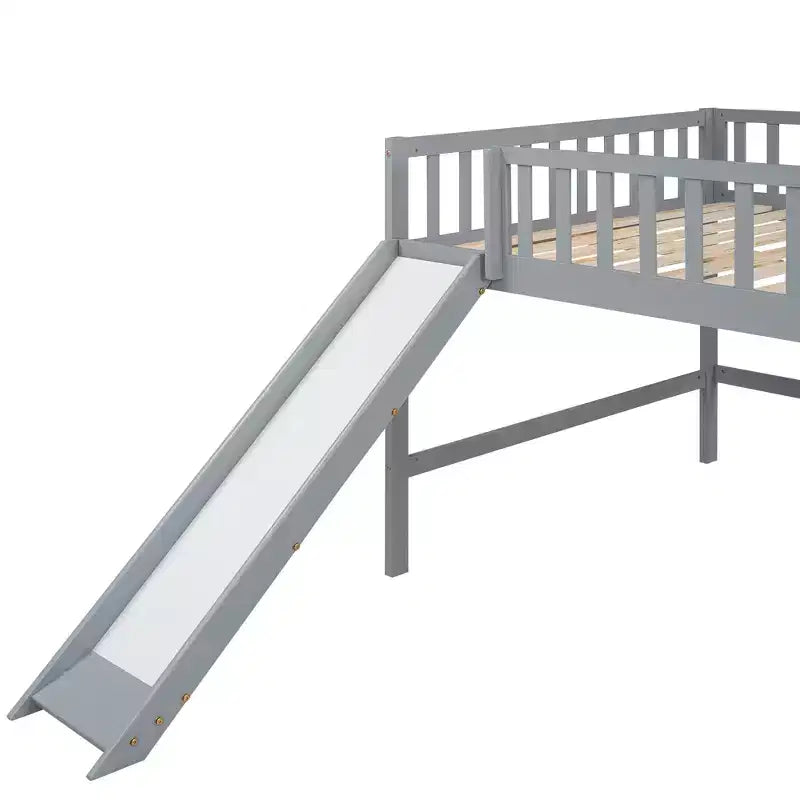 Letto a soppalco basso con scivolo, struttura letto a soppalco in legno per bambini con sponda di sicurezza alta per bambine e bambini