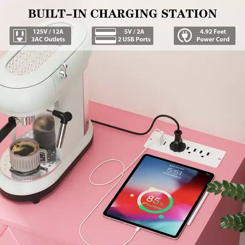 Comò a 9 cassetti, Cassettiera moderna in legno, Mobile TV con cassetti, Organizzatore cassetti in legno con presa di corrente per camera da letto, soggiorno