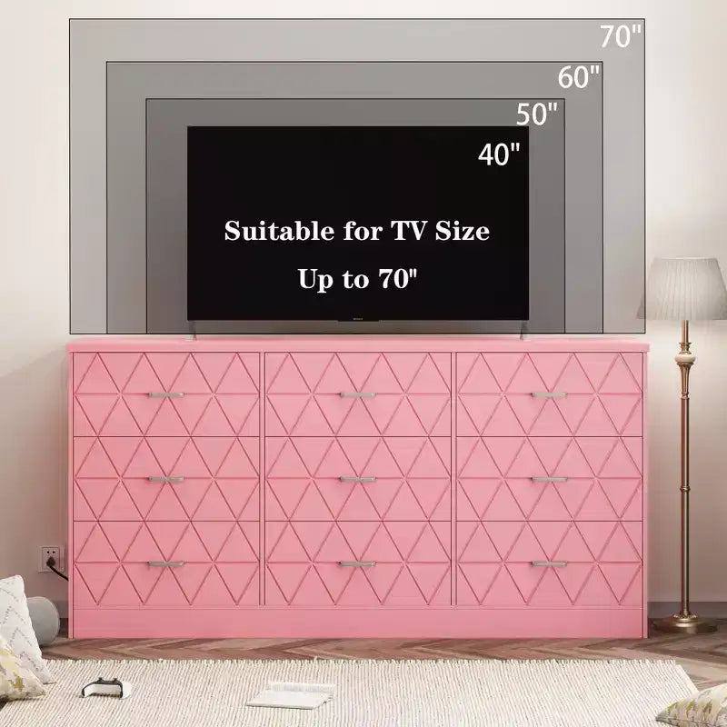 Comò a 9 cassetti, Cassettiera moderna in legno, Mobile TV con cassetti, Organizzatore cassetti in legno con presa di corrente per camera da letto, soggiorno