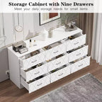Comò a 9 cassetti, Cassettiera moderna in legno, Mobile TV con cassetti, Organizzatore cassetti in legno con presa di corrente per camera da letto, soggiorno