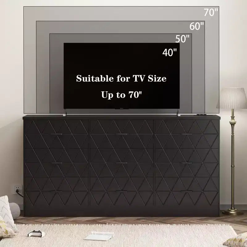 Comò a 9 cassetti, Cassettiera moderna in legno, Mobile TV con cassetti, Organizzatore cassetti in legno con presa di corrente per camera da letto, soggiorno