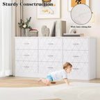 Comò a 9 cassetti, Cassettiera moderna in legno, Mobile TV con cassetti, Organizzatore cassetti in legno con presa di corrente per camera da letto, soggiorno