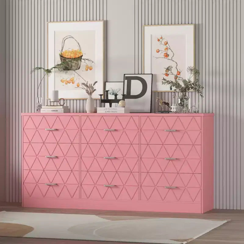 Comò a 9 cassetti, Cassettiera moderna in legno, Mobile TV con cassetti, Organizzatore cassetti in legno con presa di corrente per camera da letto, soggiorno