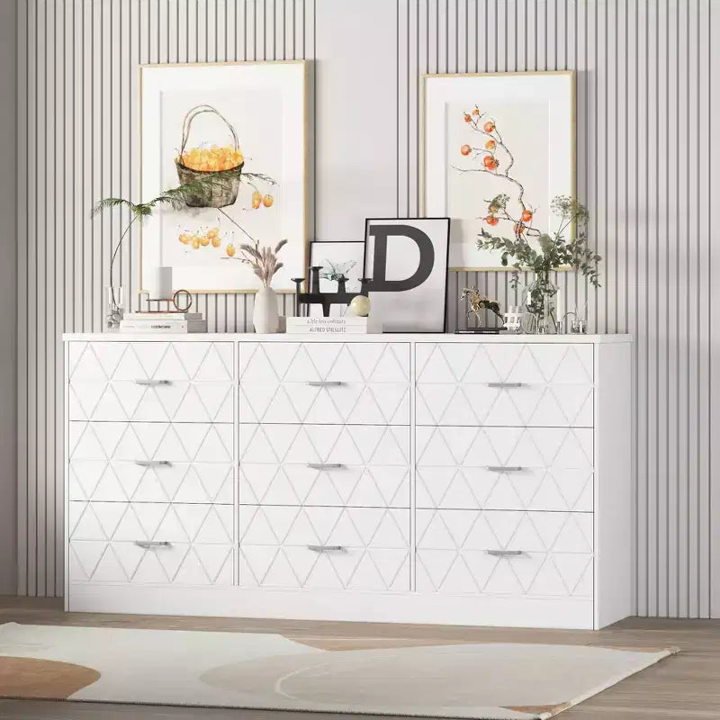 Comò a 9 cassetti, Cassettiera moderna in legno, Mobile TV con cassetti, Organizzatore cassetti in legno con presa di corrente per camera da letto, soggiorno