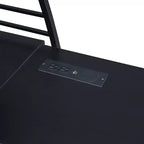 Letto a soppalco con ripiani e scrivania a L, struttura in metallo con prese, porte USB e ricarica wireless