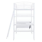 Letto a soppalco con ripiani e scrivania a L, struttura in metallo con prese, porte USB e ricarica wireless