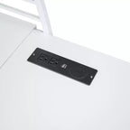 Letto a soppalco con ripiani e scrivania a L, struttura in metallo con prese, porte USB e ricarica wireless