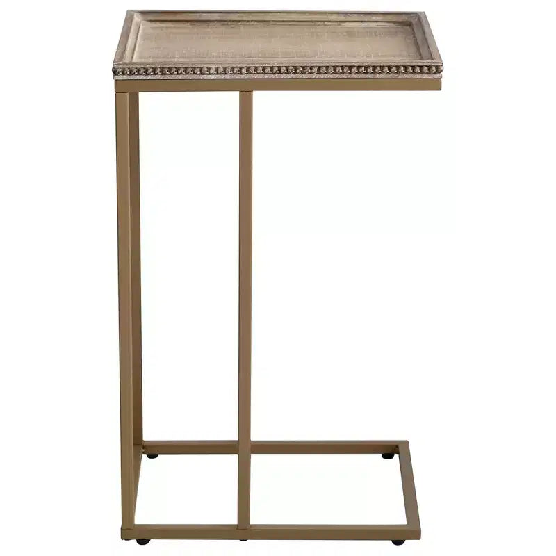 COZAYH Farmhouse C End Table, Accent Furniture with Woven Rattan Tray Top, Gold