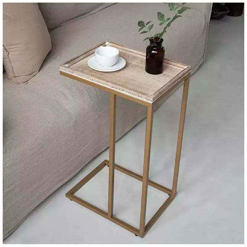 Tavolino da salotto rustico "Farmhouse C" con vassoio superiore in rattan intrecciato