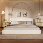 Elegant Velvet Upholstered Bed Frame, Queen/King Size Platform Bed for Bedroom, White - ModernLuxe