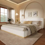 Elegante Letto Imbottito in Velluto, Base Letto Queen/King Size per Camera da Letto, Bianco