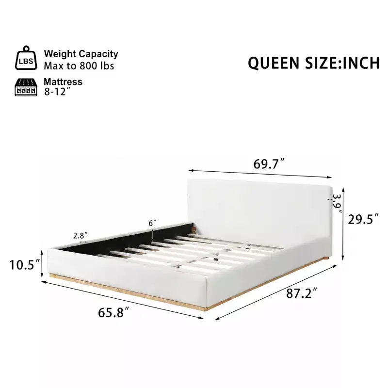 Elegante Letto Imbottito in Velluto, Base Letto Queen/King Size per Camera da Letto, Bianco