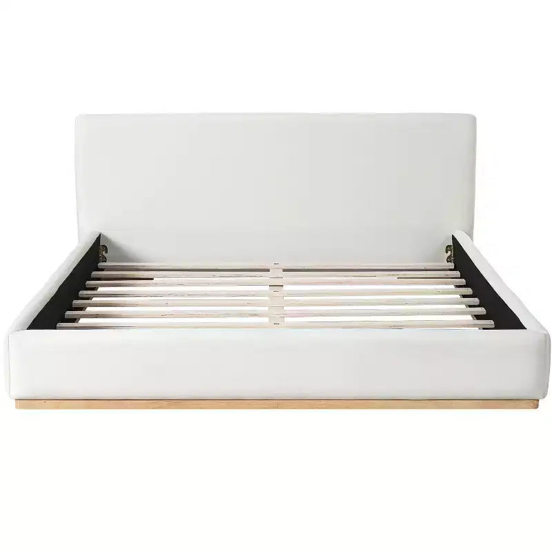 Elegante Letto Imbottito in Velluto, Base Letto Queen/King Size per Camera da Letto, Bianco
