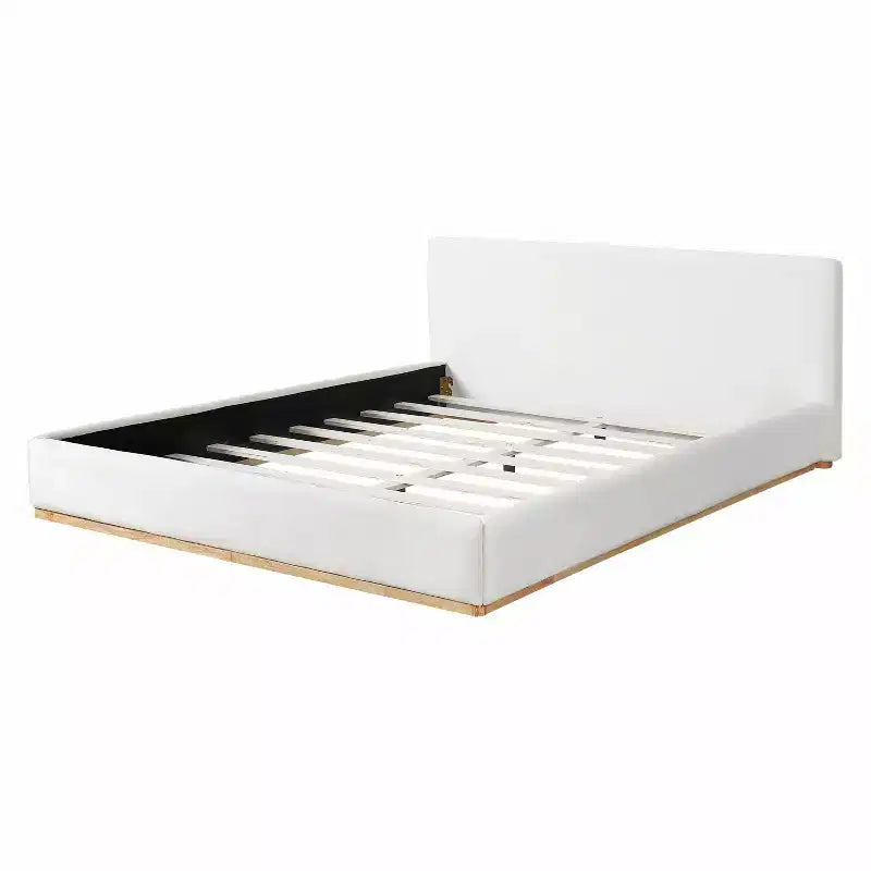 Elegante Letto Imbottito in Velluto, Base Letto Queen/King Size per Camera da Letto, Bianco