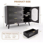 Credenza con ante, credenza con ante a scomparsa e cassetti, credenza nera per cucina, sala da pranzo, salotto