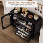 Credenza con ante, credenza con ante a scomparsa e cassetti, credenza nera per cucina, sala da pranzo, salotto