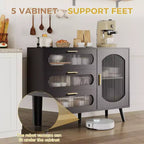 Credenza con ante, credenza con ante a scomparsa e cassetti, credenza nera per cucina, sala da pranzo, salotto