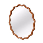 Specchio decorativo da parete moderno in stile rustico con cornice rotonda ondulata in legno massello, 30 cm, colore marrone