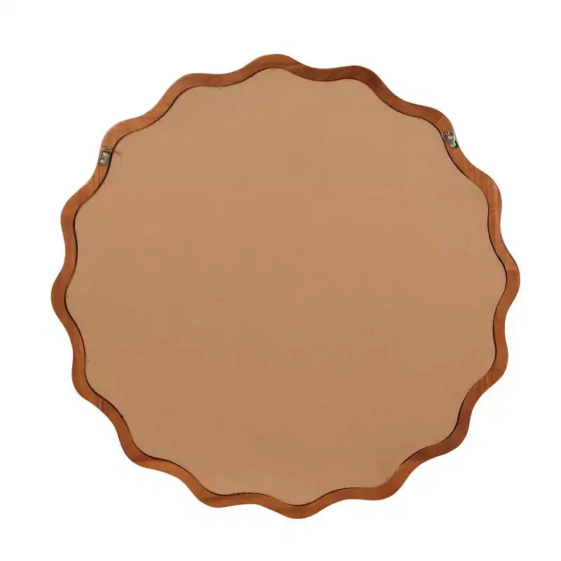 Specchio decorativo da parete moderno in stile rustico con cornice rotonda ondulata in legno massello, 30 cm, colore marrone
