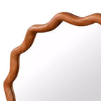 Specchio decorativo da parete moderno in stile rustico con cornice rotonda ondulata in legno massello, 30 cm, colore marrone