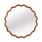 Specchio decorativo da parete moderno in stile rustico con cornice rotonda ondulata in legno massello, 30 cm, colore marrone