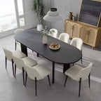 PexFix 79 Curved Oval Dining Table for 6-8 Modern Solid Wood Kitchen Table with Thickened Top & Sturdy Base for Living Room Kitchen Black
