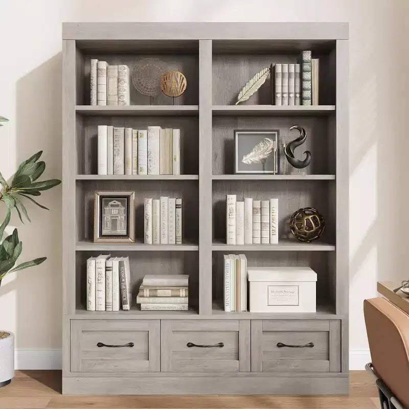Libreria a 4 ripiani alta 64 con 3 cassetti, doppia profondità