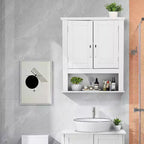 Pensile da bagno, mobiletto con specchio da parete, organizer da bagno sopra il WC con 2 ante e 1 ripiano regolabile