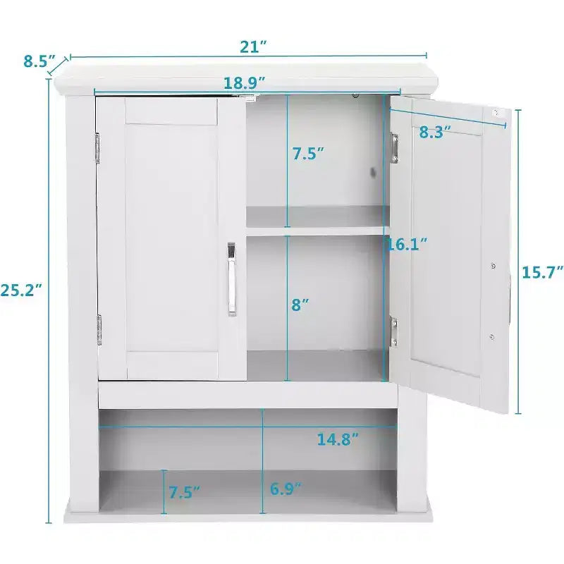 Pensile da bagno, mobiletto con specchio da parete, organizer da bagno sopra il WC con 2 ante e 1 ripiano regolabile