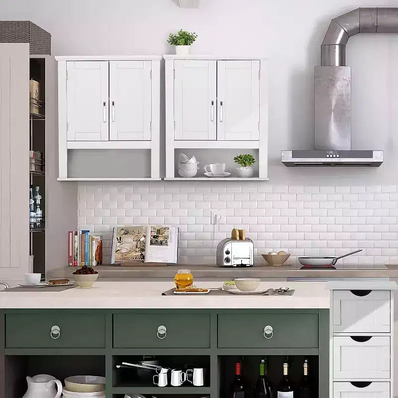 Pensile da bagno, mobiletto con specchio da parete, organizer da bagno sopra il WC con 2 ante e 1 ripiano regolabile