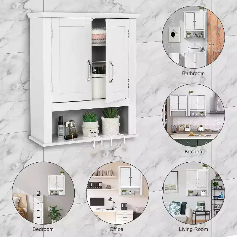 Pensile da bagno, mobiletto con specchio da parete, organizer da bagno sopra il WC con 2 ante e 1 ripiano regolabile