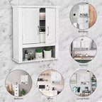 Pensile da bagno, mobiletto con specchio da parete, organizer da bagno sopra il WC con 2 ante e 1 ripiano regolabile