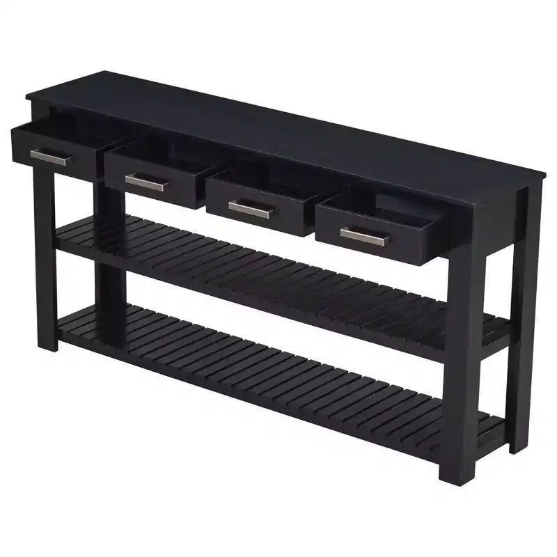 Consolle moderna in legno con cassetti e ripiani, tavolo da ingresso minimalista con contenitore per corridoi e soggiorni