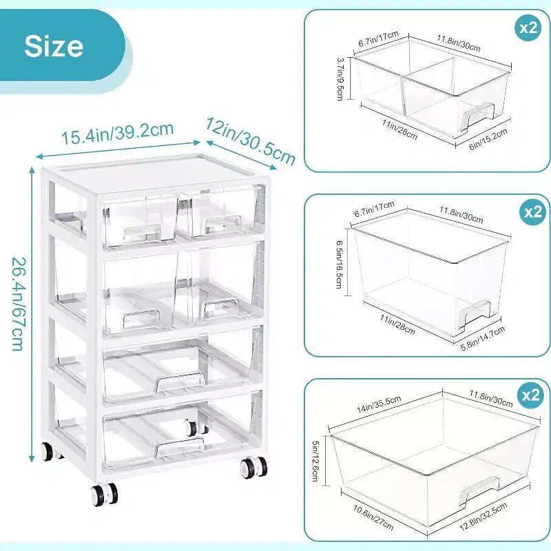 Carrello portatutto in plastica trasparente con cassetti