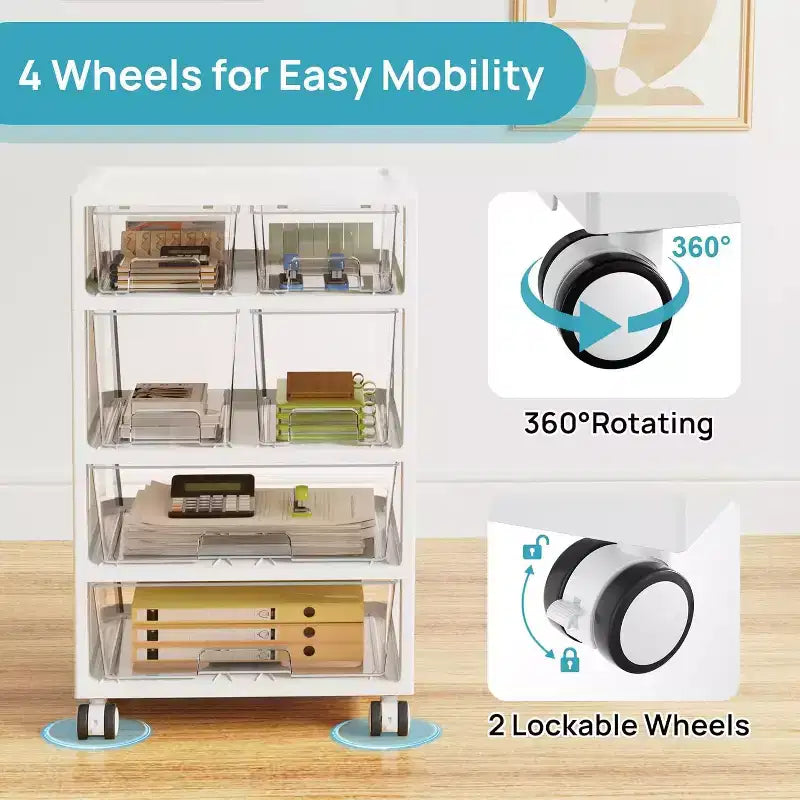 Carrello portatutto in plastica trasparente con cassetti