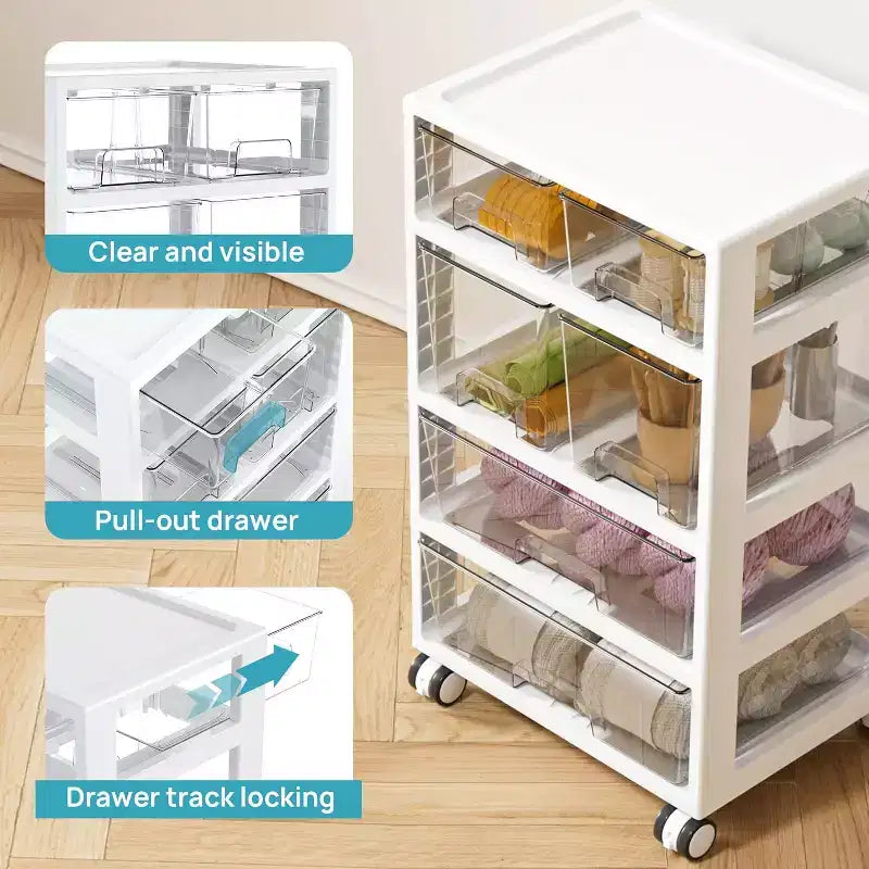 Carrello portatutto in plastica trasparente con cassetti