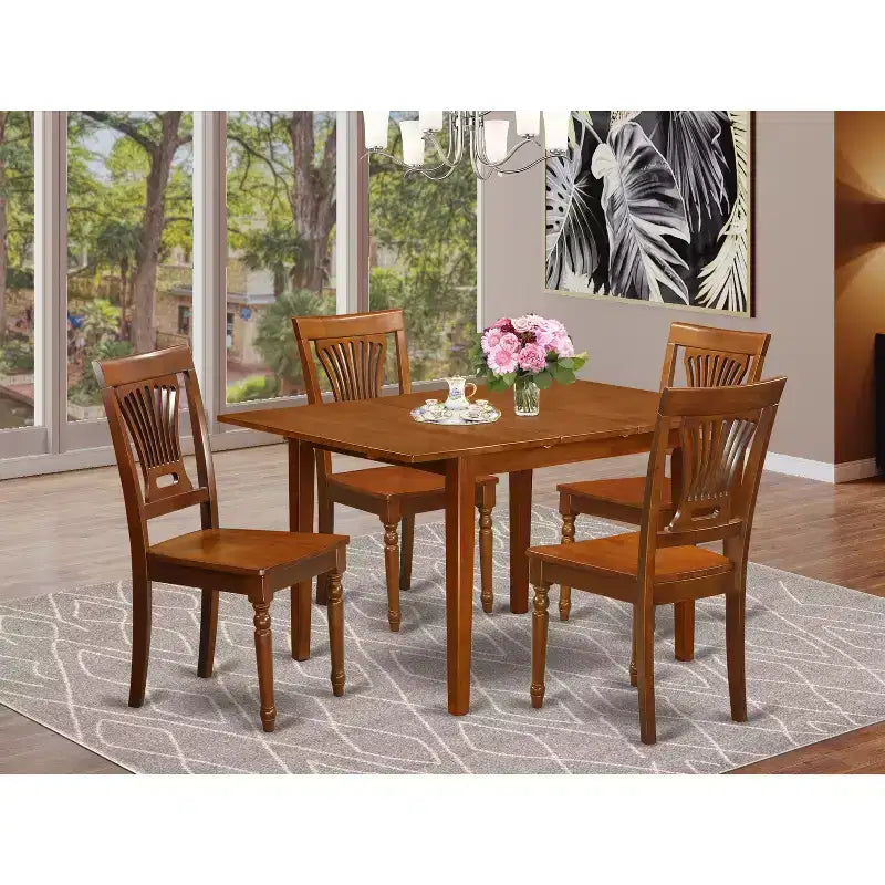 Set Sala da Pranzo 5 Pezzi con Piano in Legno Massello Finitura Marrone Sella - 4 Posti a Sedere